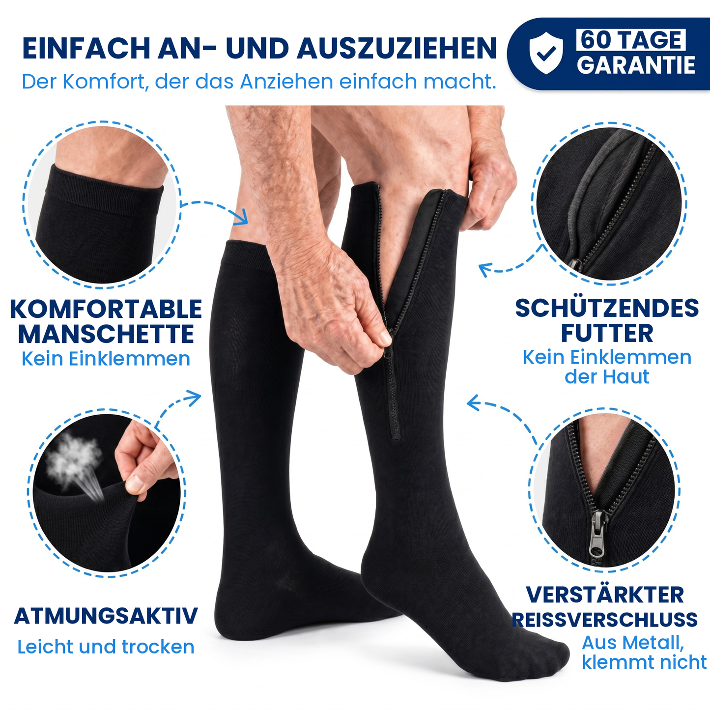 Kompressionsstrümpfe mit Reißverschluss